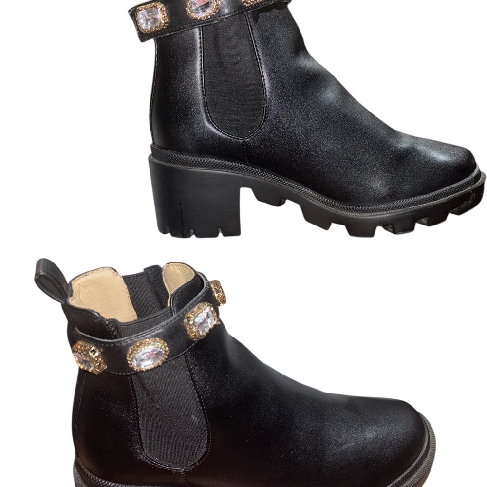 Elegant Black Ankle Boots with Gemstone Accents